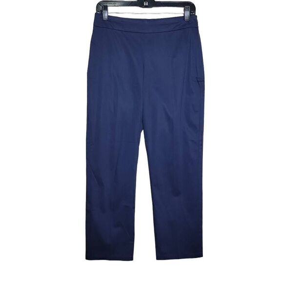 Talbots Curvy Cropped Side Zip Flat Front Cotton Pants Navy Blue 2 - Picture 2 of 10